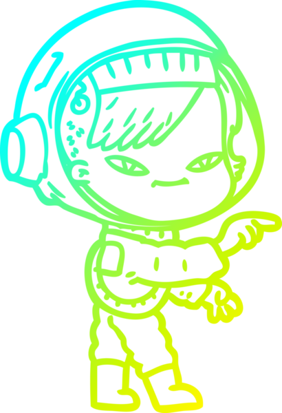Bir insan tarafından çizilmiş soğuk gradyan çizgili astronot kadın çizimi.