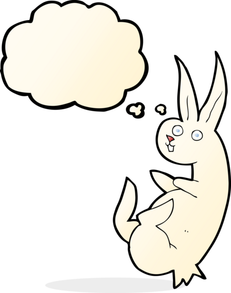 Bir insan tarafından çizilmiş düşünce balonlu çizgi film tavşanı.