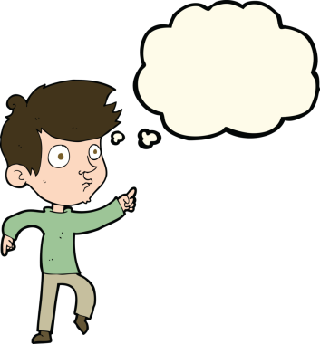 Bir insan tarafından çizilmiş düşünce kabarcığı olan çizgi film çocuğu.