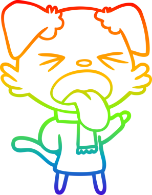 Bir insan tarafından çizilmiş eşarp ve kazak giyen çizgi film köpeğinin çizimi