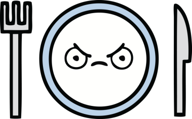 Bir insan tarafından çizilmiş yemek tabağı karikatürü.