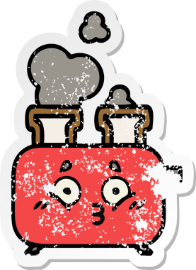 Bir insan tarafından çizilmiş bir ekmek kızartma makinesinin hüzünlü çıkartması.