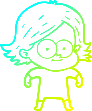 Bir insan tarafından çizilmiş mutlu çizgi film kızı çizimi.