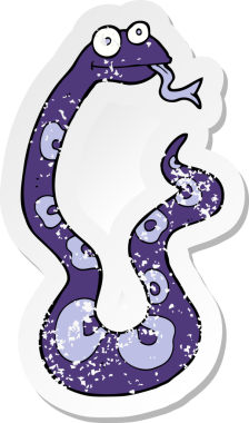 Bir insan tarafından çizilmiş karikatür yılanının geriletilmiş çıkartması.