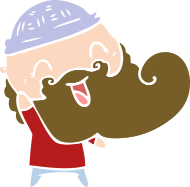 Bir insan tarafından çizilmiş sakallı ve kış şapkalı mutlu bir adam.