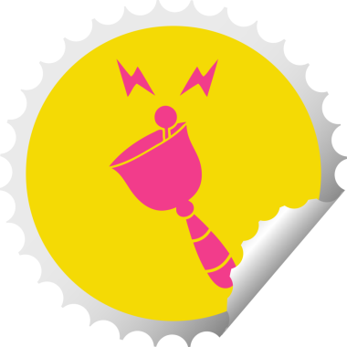 Bir insan tarafından çizilmiş çınlayan el çanının dairesel kabuk soyucu karikatürü.