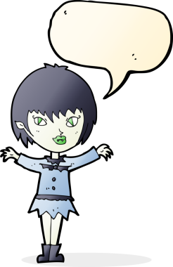 Bir insan tarafından çizilmiş konuşma balonu olan vampir kız.