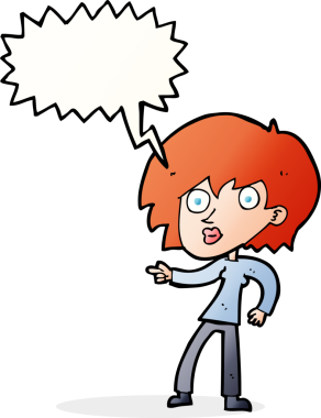 Bir insan tarafından çizilmiş konuşma balonuyla işaret eden bir karikatür.