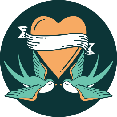 Kırlangıçların ikonik dövme şekli ve bir insan tarafından çizilmiş bir kalp.