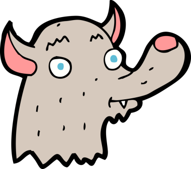 Bir insan tarafından çizilmiş mutlu bir kurt.