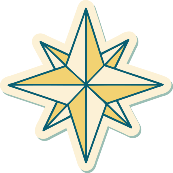 Bir insan tarafından çizilmiş geleneksel bir yıldız stiliyle dövme çıkartması.