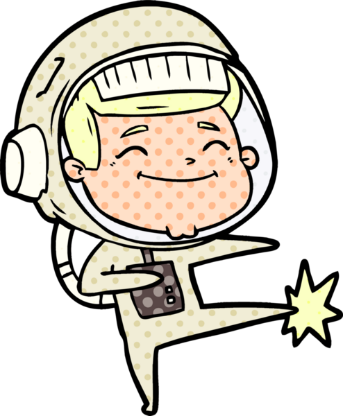 Bir insan tarafından çizilmiş mutlu astronot çizgi filmi.