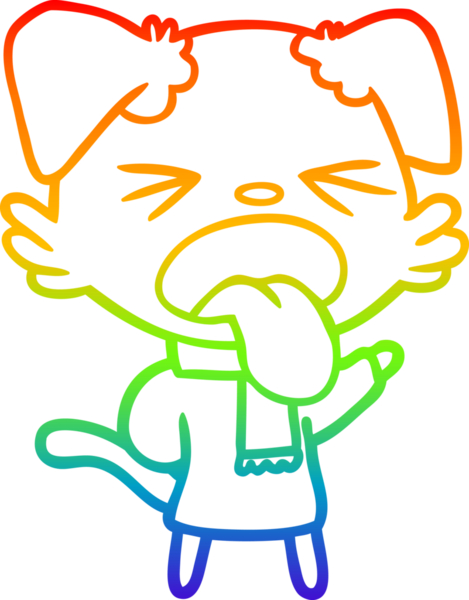 Bir insan tarafından çizilmiş eşarp ve kazak giyen çizgi film köpeğinin çizimi