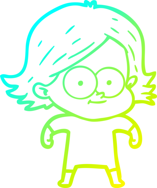 Bir insan tarafından çizilmiş mutlu çizgi film kızı çizimi.