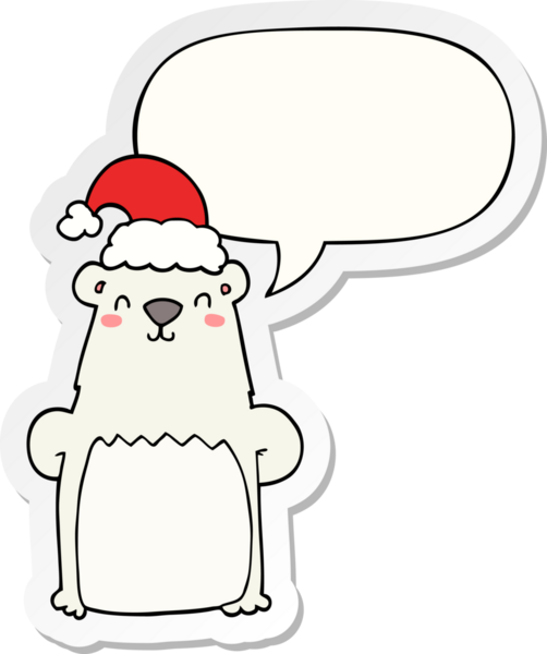 Bir insan tarafından çizilmiş balon çıkartmalı Noel şapkası takan çizgi film ayısı.