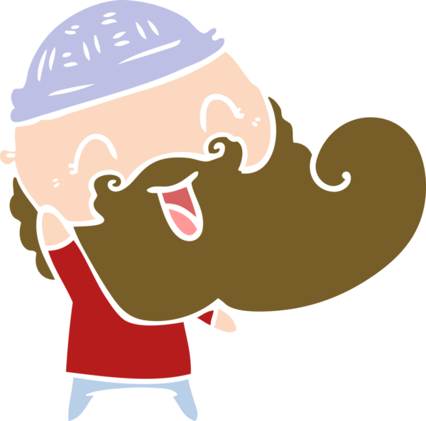 Bir insan tarafından çizilmiş sakallı ve kış şapkalı mutlu bir adam.