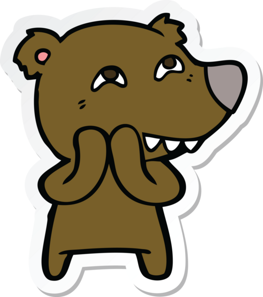 Bir insan tarafından çizilmiş dişleri gösteren bir çizgi film ayısının çıkartması.