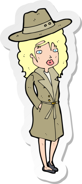 Bir insan tarafından çizilmiş, duyarlı bir şapka takan bir karikatür kadının çıkartması.