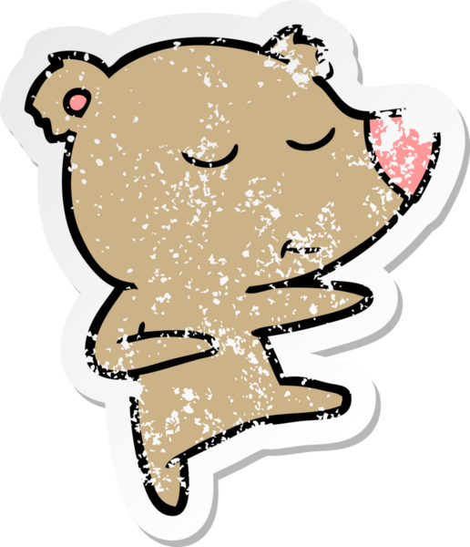 Bir insan tarafından çizilmiş mutlu bir ayı çizgi filminin hüzünlü çıkartması.