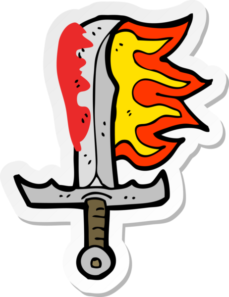 Bir insan tarafından çizilmiş kanlı kılıcın çıkartması.