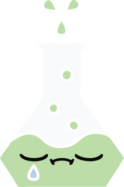 Bir insan tarafından çizilmiş bir bilim şişesinin düz renkli retro karikatürü