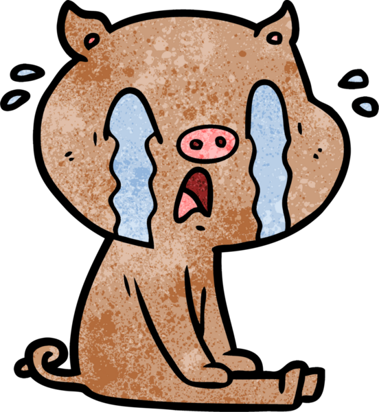 Bir insan tarafından çizilmiş ağlayan domuz çizgi filmi.