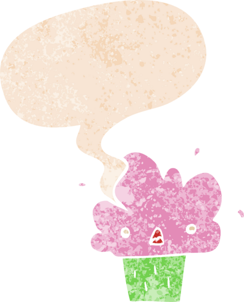 Bir insan tarafından çizilmiş grunge dertli retro desenli konuşma baloncuklu çizgi film keki