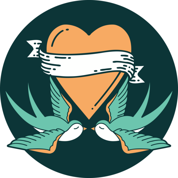 Kırlangıçların ikonik dövme şekli ve bir insan tarafından çizilmiş bir kalp.