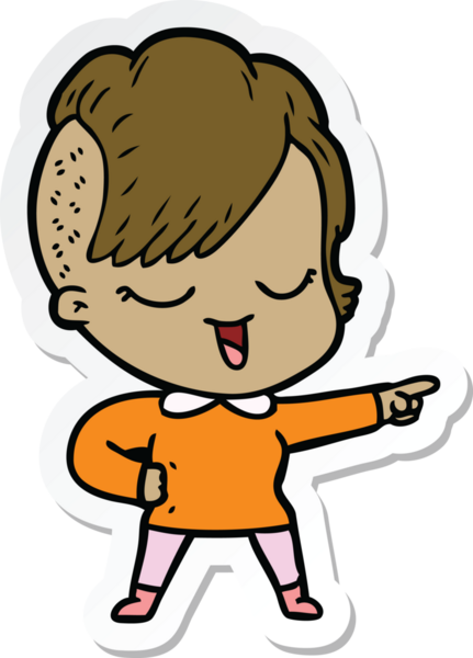 Bir insan tarafından çizilmiş mutlu bir çizgi film kızının çıkartması.