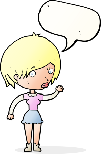 Bir insan tarafından çizilmiş konuşma balonlu bir kadın.