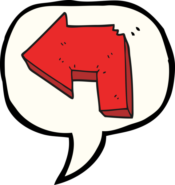 Bir insan tarafından çizilmiş serbest konuşma balonu çizgi film yönü oku