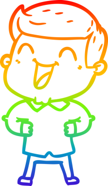 Gökkuşağı gradyan çizgi çizimi bir insan tarafından çizilmiş gülen bir karikatür adam