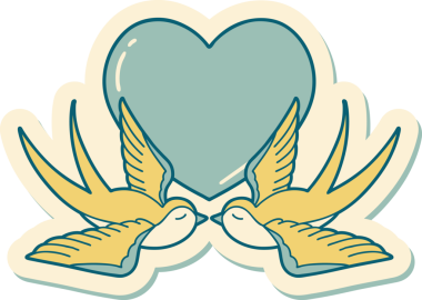 Geleneksel kırlangıç stili dövme çıkartması ve bir insan tarafından çizilmiş kalp.