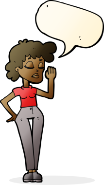 Bir insan tarafından çizilmiş konuşma balonuyla görmezden gelen karikatür kadını.