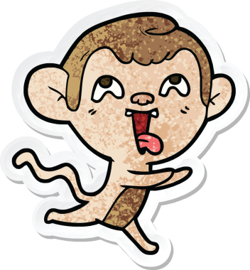 Bir insan tarafından çizilen çılgın çizgi film maymununun çıkartması.