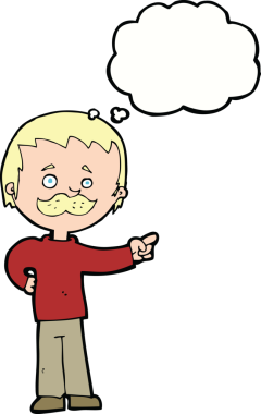 Çizgi filmdeki bıyıklı adam bir insan tarafından çizilmiş düşünce balonuyla işaret ediyor.