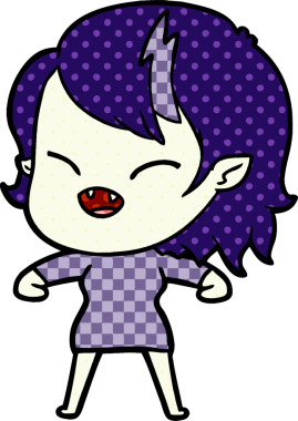 Bir insan tarafından çizilmiş gülen vampir kız çizgi filmi.