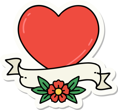 Bir insan tarafından çizilmiş geleneksel bir kalp ve bayrak stili dövme çıkartması.