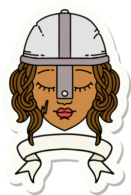 Bir insan tarafından çizilmiş parşömen pankartı olan bir insan savaşçı karakterinin çıkartması.