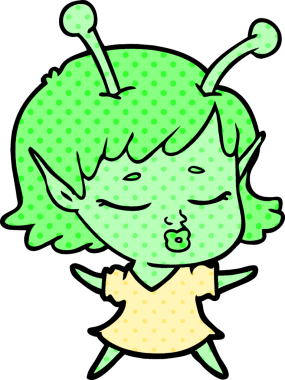 Bir insan tarafından çizilmiş sevimli uzaylı kız çizgi filmi.