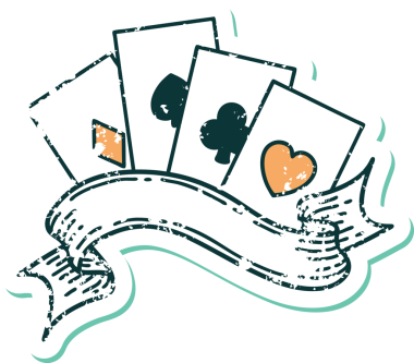 Bir insan tarafından çizilmiş kartların ve pankartın sembolik dövmeli resmi