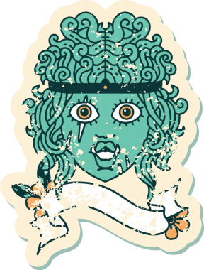 Retro Dövme Tarzı Ork Barbar karakter yüzü Bir insan tarafından çizilmiş