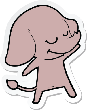 Bir insan tarafından çizilmiş gülümseyen fil çıkartması.