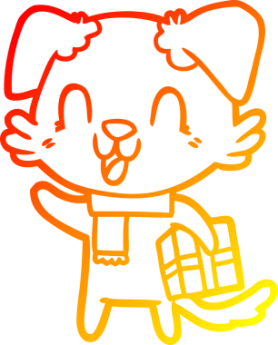 Bir insan tarafından çizilmiş, gülen çizgi film köpeğinin sıcak çizgi çizimi.