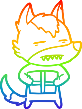 Gökkuşağı gradyan çizgi çizimi bir insan tarafından çizilmiş bir karikatür kurdu