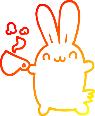 Bir insanın çizdiği kahveyi içen sevimli bir tavşanın çizimi.