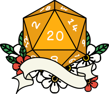 Retro Dövme Biçimi Doğal 20 D20 zar bir insan tarafından çizildi