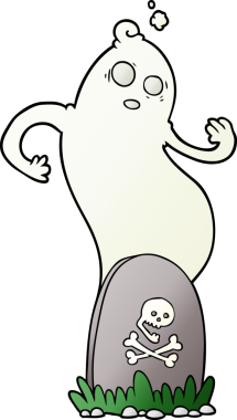 Bir insan tarafından çizilmiş yükselen hayaleti olan ürkütücü bir çizgi film mezarı.