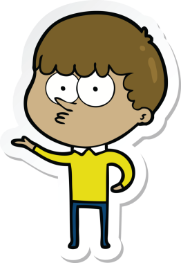 Bir insan tarafından çizilmiş meraklı bir çocuğun çıkartması.