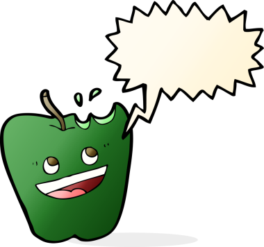 Bir insan tarafından çizilmiş mutlu elma karikatürü.